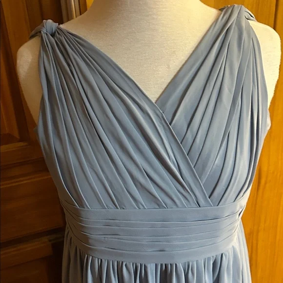 Bridesmaid maxi dress.  Dusty blue color.  Pleated waistband. Size XS - Picture 4 of 9